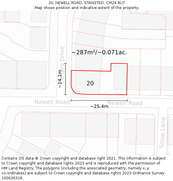 20, NEWELL ROAD, STANSTED, CM24 8UT: Plot and title map