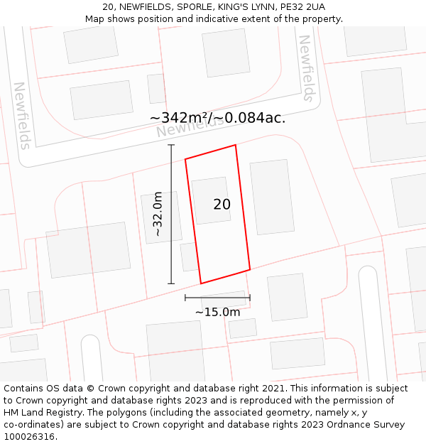 20, NEWFIELDS, SPORLE, KING'S LYNN, PE32 2UA: Plot and title map