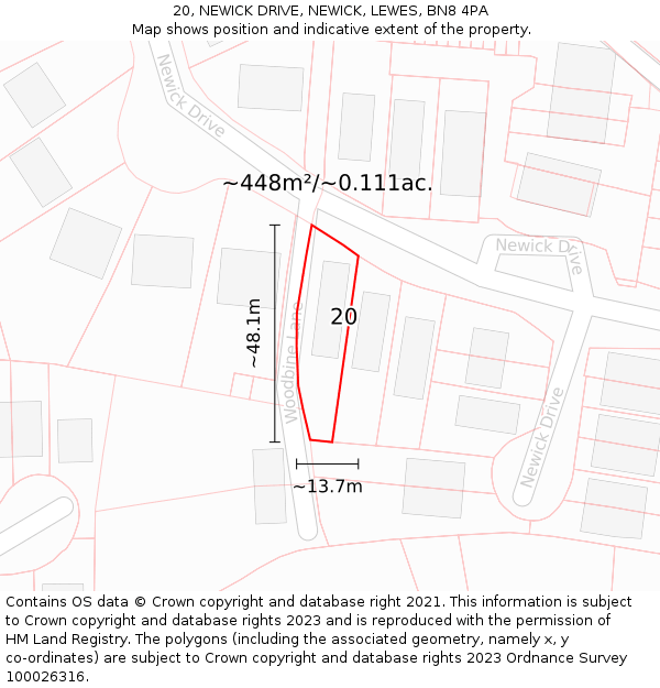 20, NEWICK DRIVE, NEWICK, LEWES, BN8 4PA: Plot and title map