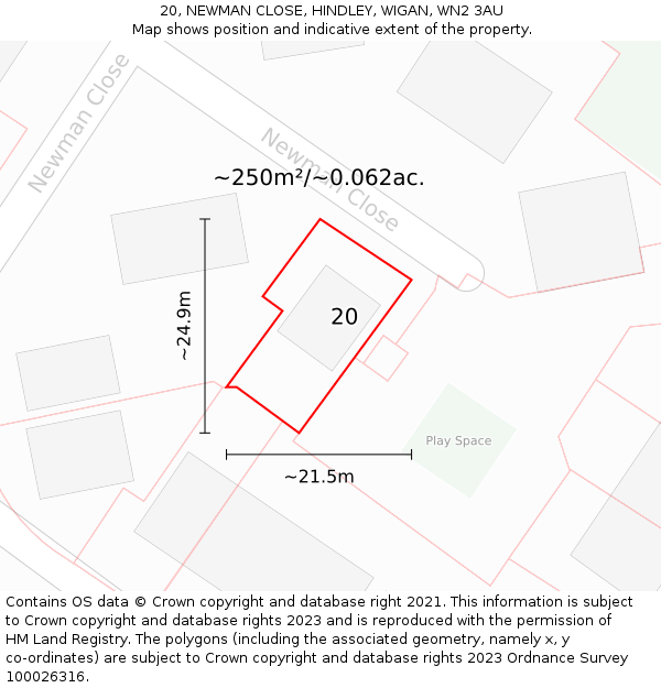 20, NEWMAN CLOSE, HINDLEY, WIGAN, WN2 3AU: Plot and title map