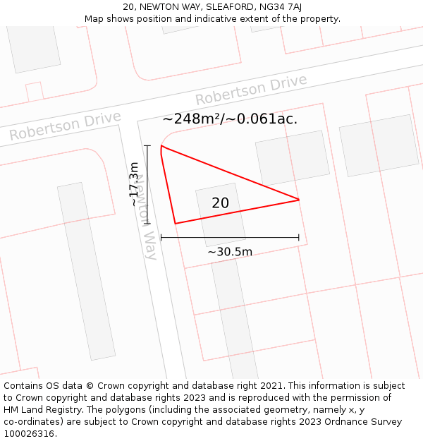 20, NEWTON WAY, SLEAFORD, NG34 7AJ: Plot and title map