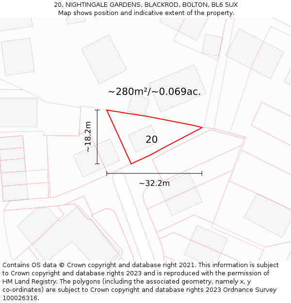 20, NIGHTINGALE GARDENS, BLACKROD, BOLTON, BL6 5UX: Plot and title map