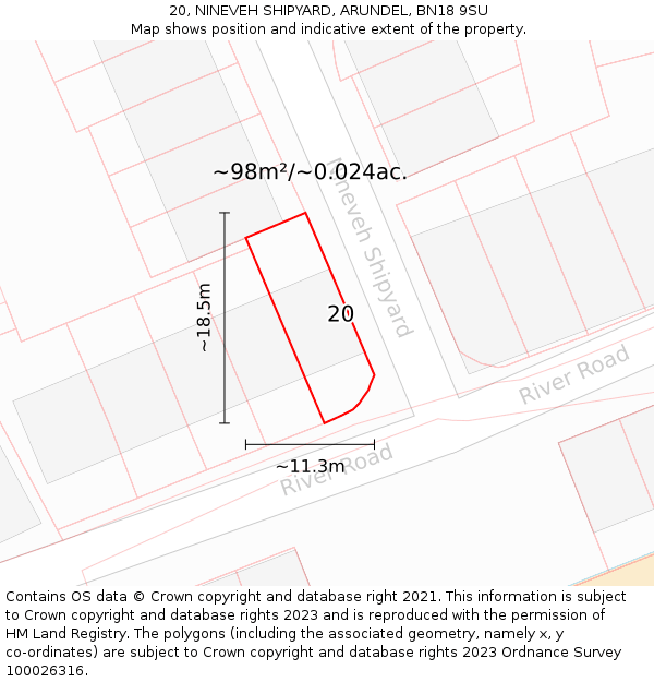 20, NINEVEH SHIPYARD, ARUNDEL, BN18 9SU: Plot and title map