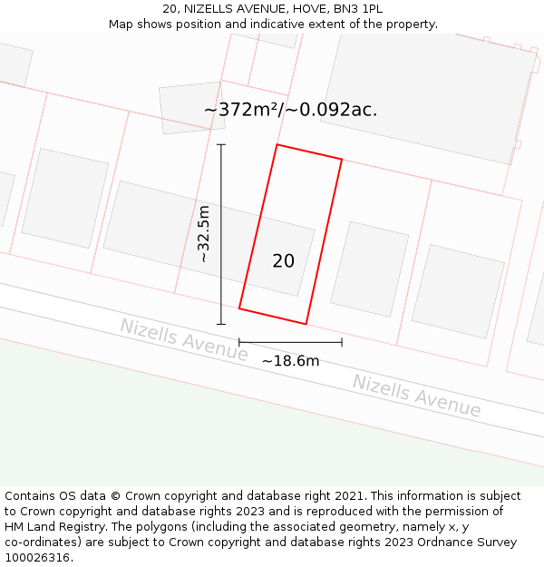 20, NIZELLS AVENUE, HOVE, BN3 1PL: Plot and title map