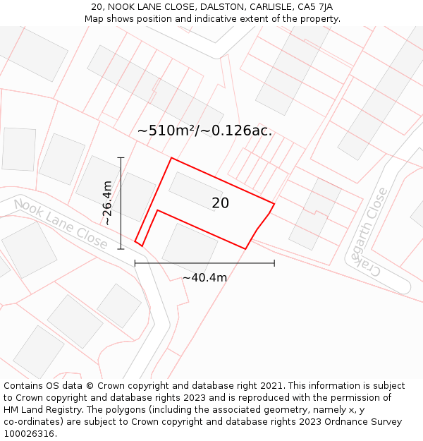 20, NOOK LANE CLOSE, DALSTON, CARLISLE, CA5 7JA: Plot and title map