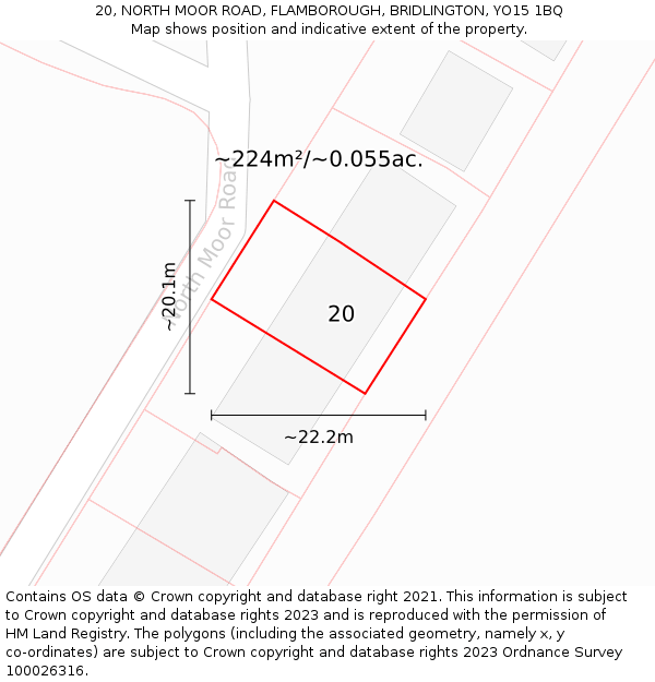 20, NORTH MOOR ROAD, FLAMBOROUGH, BRIDLINGTON, YO15 1BQ: Plot and title map