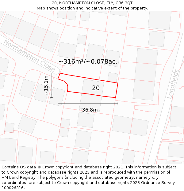 20, NORTHAMPTON CLOSE, ELY, CB6 3QT: Plot and title map