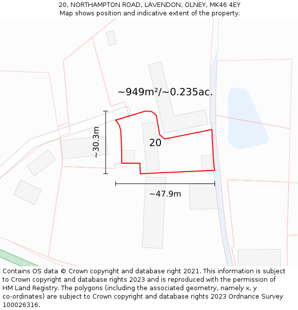 20, NORTHAMPTON ROAD, LAVENDON, OLNEY, MK46 4EY: Plot and title map