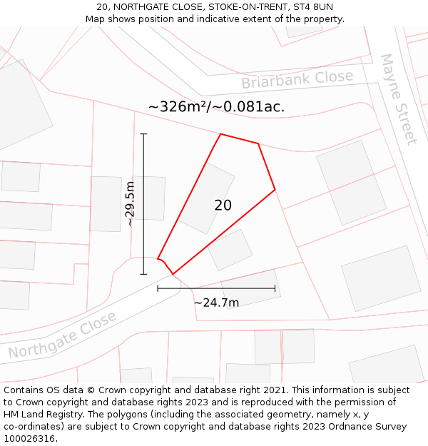 20, NORTHGATE CLOSE, STOKE-ON-TRENT, ST4 8UN: Plot and title map