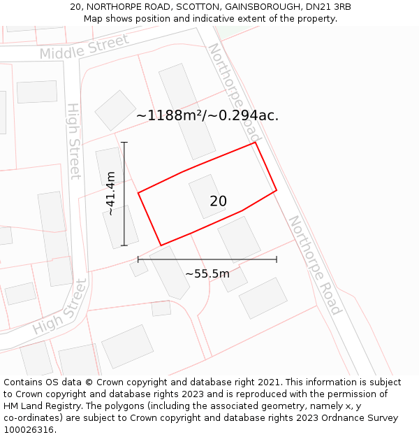 20, NORTHORPE ROAD, SCOTTON, GAINSBOROUGH, DN21 3RB: Plot and title map