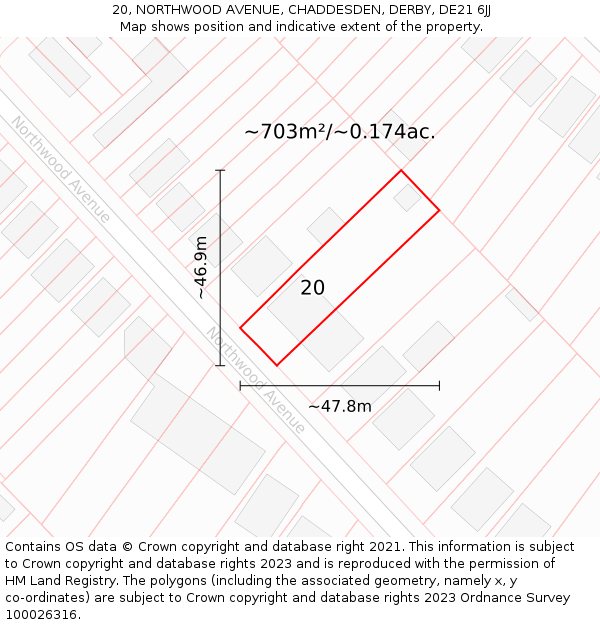 20, NORTHWOOD AVENUE, CHADDESDEN, DERBY, DE21 6JJ: Plot and title map
