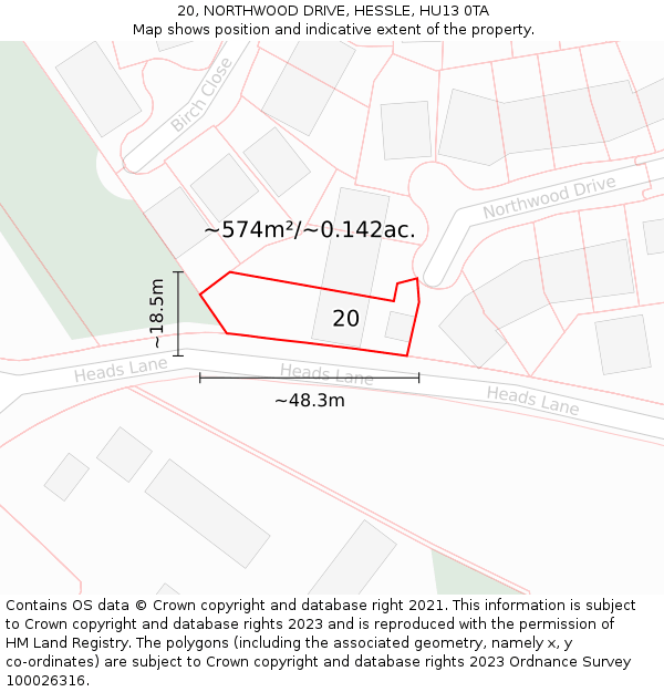 20, NORTHWOOD DRIVE, HESSLE, HU13 0TA: Plot and title map