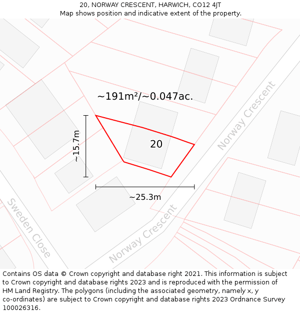 20, NORWAY CRESCENT, HARWICH, CO12 4JT: Plot and title map