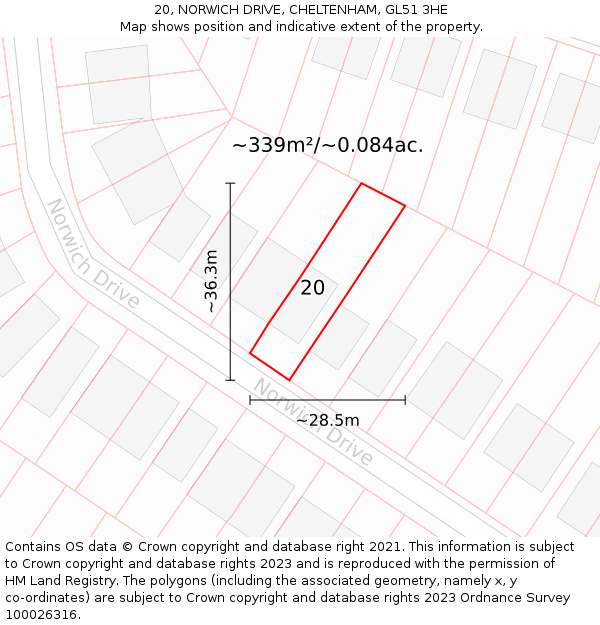 20, NORWICH DRIVE, CHELTENHAM, GL51 3HE: Plot and title map