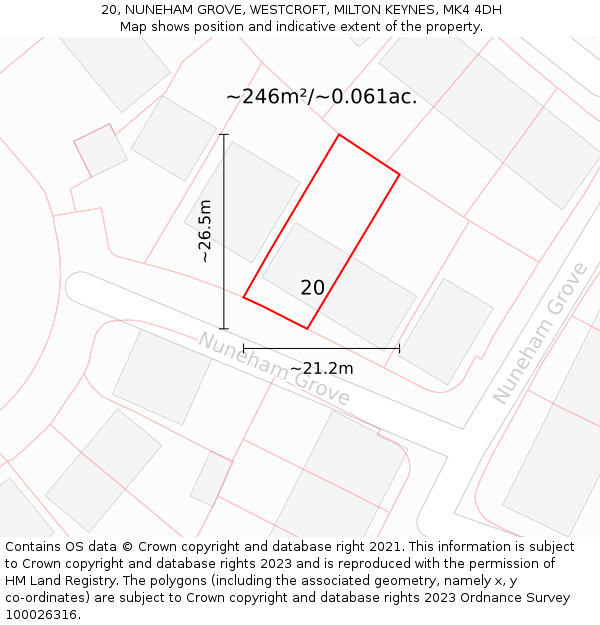 20, NUNEHAM GROVE, WESTCROFT, MILTON KEYNES, MK4 4DH: Plot and title map