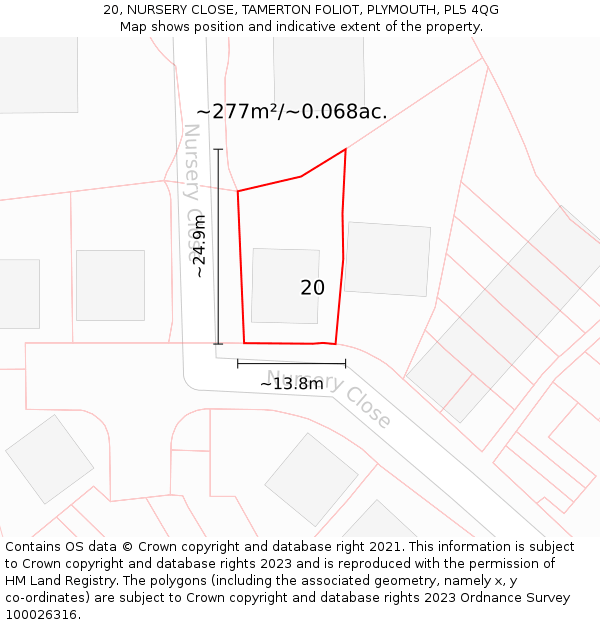 20, NURSERY CLOSE, TAMERTON FOLIOT, PLYMOUTH, PL5 4QG: Plot and title map