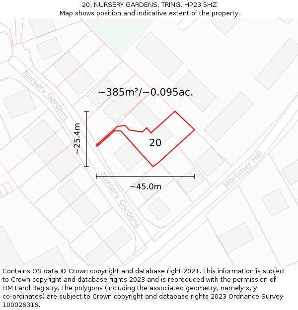 20, NURSERY GARDENS, TRING, HP23 5HZ: Plot and title map