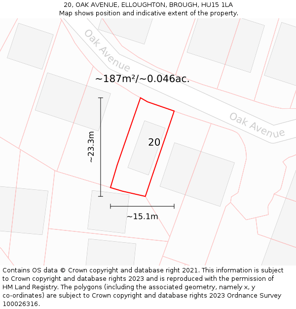 20, OAK AVENUE, ELLOUGHTON, BROUGH, HU15 1LA: Plot and title map