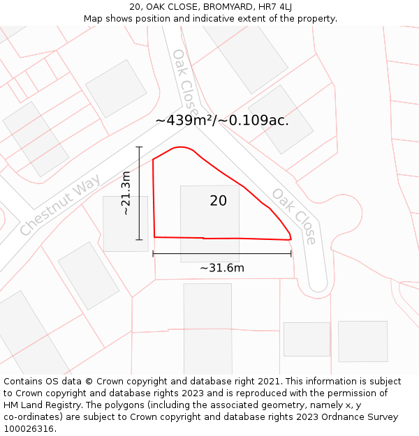 20, OAK CLOSE, BROMYARD, HR7 4LJ: Plot and title map