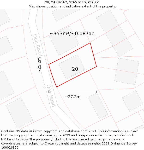 20, OAK ROAD, STAMFORD, PE9 2JG: Plot and title map