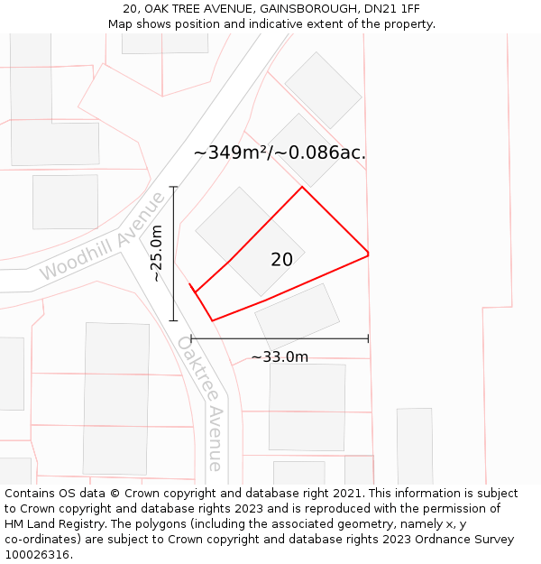 20, OAK TREE AVENUE, GAINSBOROUGH, DN21 1FF: Plot and title map