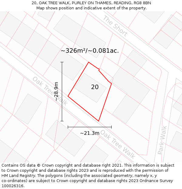 20, OAK TREE WALK, PURLEY ON THAMES, READING, RG8 8BN: Plot and title map