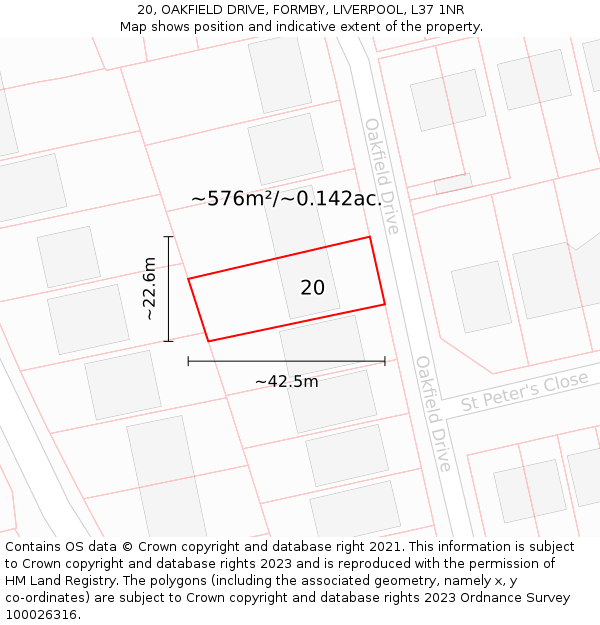 20, OAKFIELD DRIVE, FORMBY, LIVERPOOL, L37 1NR: Plot and title map