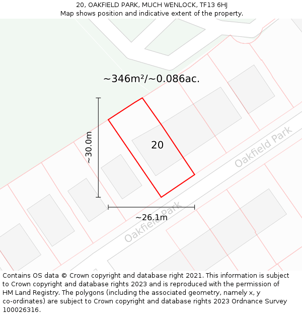 20, OAKFIELD PARK, MUCH WENLOCK, TF13 6HJ: Plot and title map