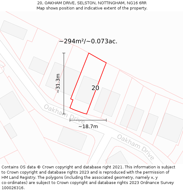 20, OAKHAM DRIVE, SELSTON, NOTTINGHAM, NG16 6RR: Plot and title map