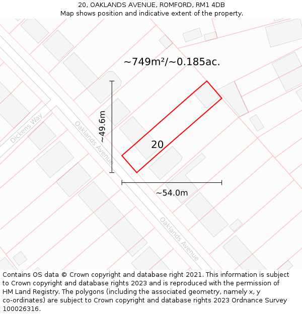 20, OAKLANDS AVENUE, ROMFORD, RM1 4DB: Plot and title map