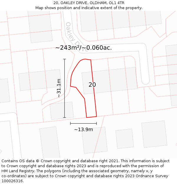 20, OAKLEY DRIVE, OLDHAM, OL1 4TR: Plot and title map