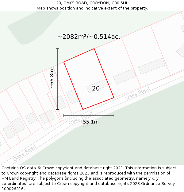 20, OAKS ROAD, CROYDON, CR0 5HL: Plot and title map