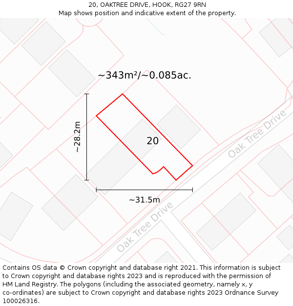 20, OAKTREE DRIVE, HOOK, RG27 9RN: Plot and title map