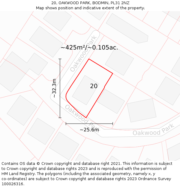 20, OAKWOOD PARK, BODMIN, PL31 2NZ: Plot and title map