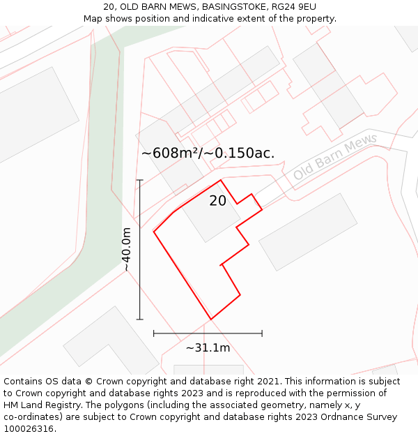 20, OLD BARN MEWS, BASINGSTOKE, RG24 9EU: Plot and title map