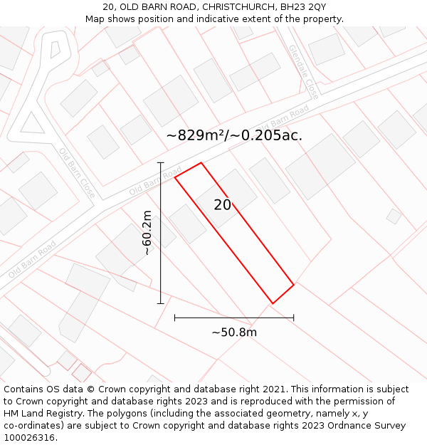 20, OLD BARN ROAD, CHRISTCHURCH, BH23 2QY: Plot and title map