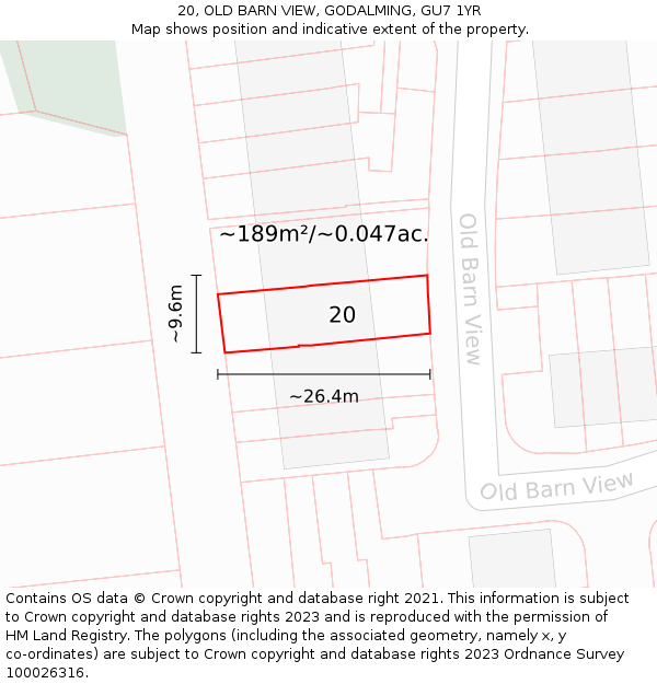 20, OLD BARN VIEW, GODALMING, GU7 1YR: Plot and title map