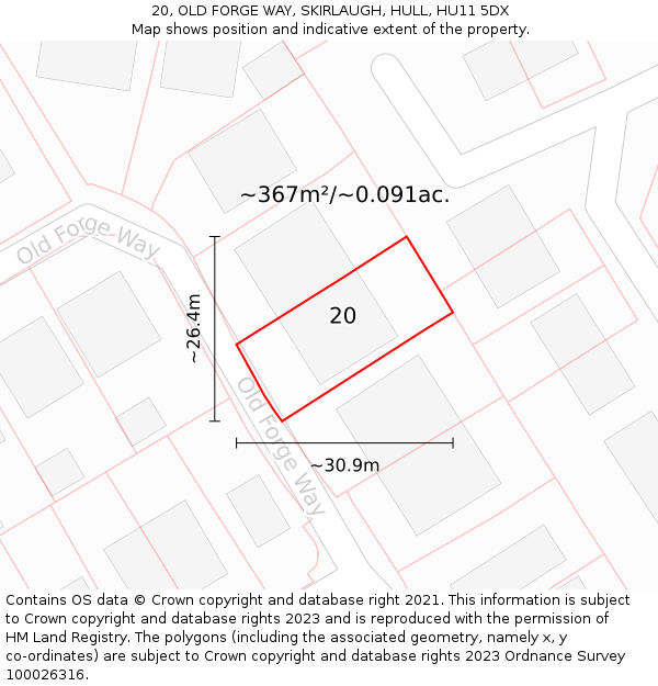 20, OLD FORGE WAY, SKIRLAUGH, HULL, HU11 5DX: Plot and title map