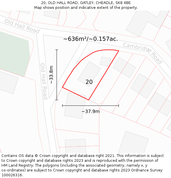 20, OLD HALL ROAD, GATLEY, CHEADLE, SK8 4BE: Plot and title map