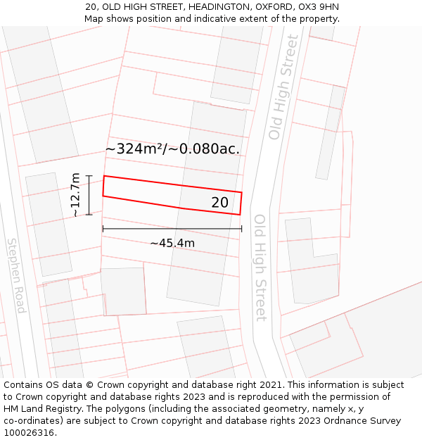 20, OLD HIGH STREET, HEADINGTON, OXFORD, OX3 9HN: Plot and title map