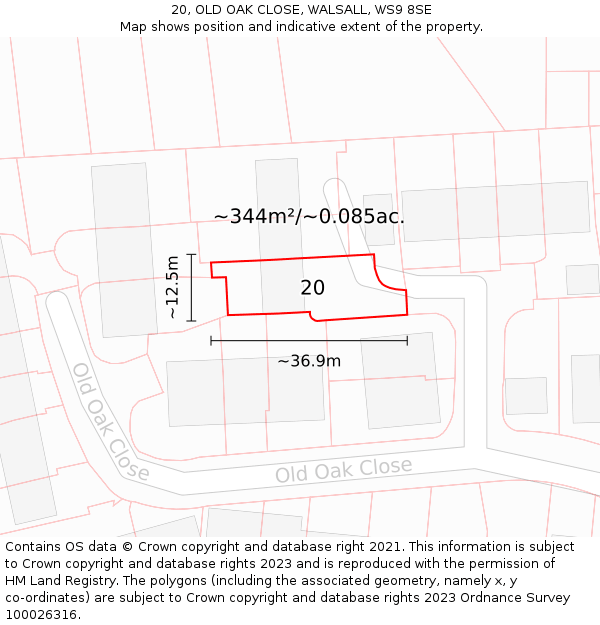 20, OLD OAK CLOSE, WALSALL, WS9 8SE: Plot and title map