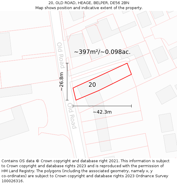 20, OLD ROAD, HEAGE, BELPER, DE56 2BN: Plot and title map