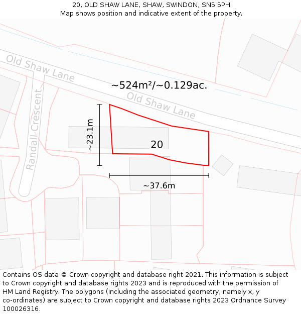 20, OLD SHAW LANE, SHAW, SWINDON, SN5 5PH: Plot and title map