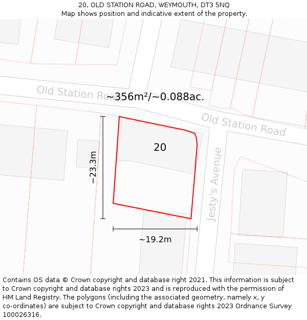 20, OLD STATION ROAD, WEYMOUTH, DT3 5NQ: Plot and title map