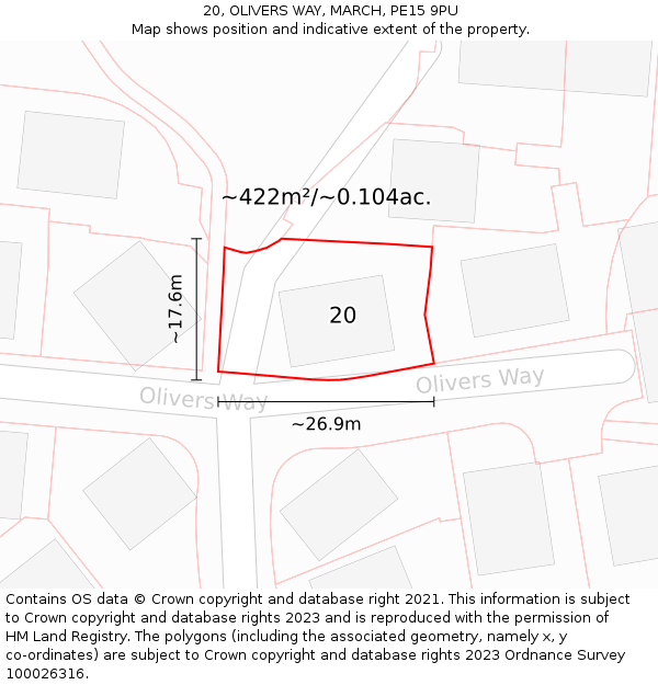 20, OLIVERS WAY, MARCH, PE15 9PU: Plot and title map
