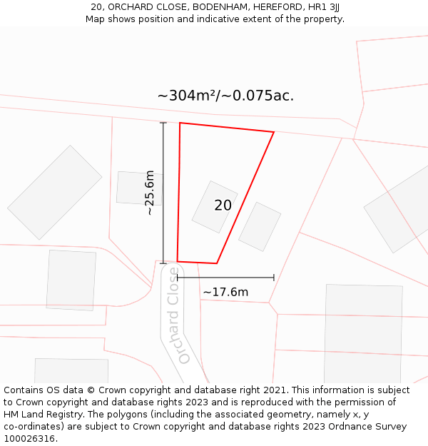 20, ORCHARD CLOSE, BODENHAM, HEREFORD, HR1 3JJ: Plot and title map