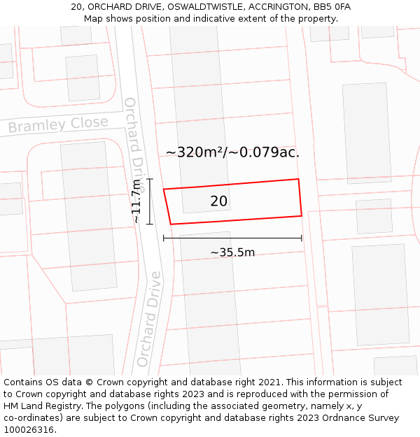 20, ORCHARD DRIVE, OSWALDTWISTLE, ACCRINGTON, BB5 0FA: Plot and title map