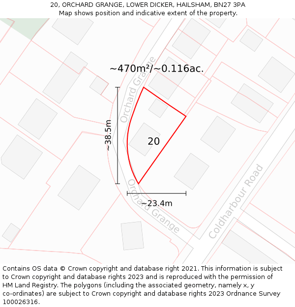 20, ORCHARD GRANGE, LOWER DICKER, HAILSHAM, BN27 3PA: Plot and title map