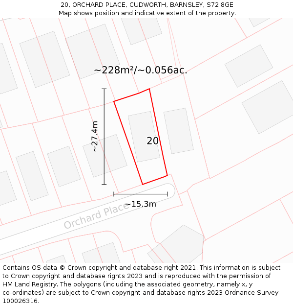 20, ORCHARD PLACE, CUDWORTH, BARNSLEY, S72 8GE: Plot and title map