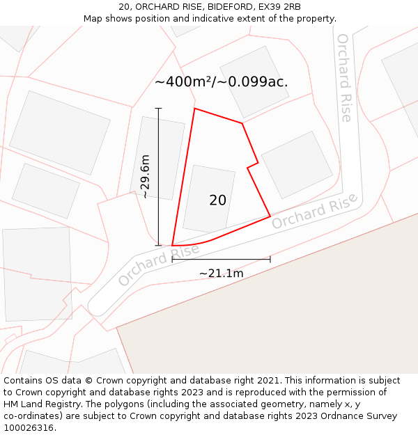 20, ORCHARD RISE, BIDEFORD, EX39 2RB: Plot and title map